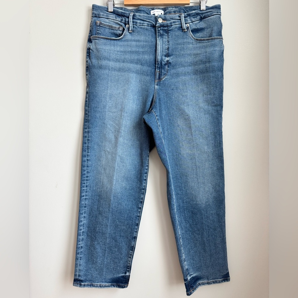 Good American High-Rise Straight Leg Jeans - Medium Blue Wash